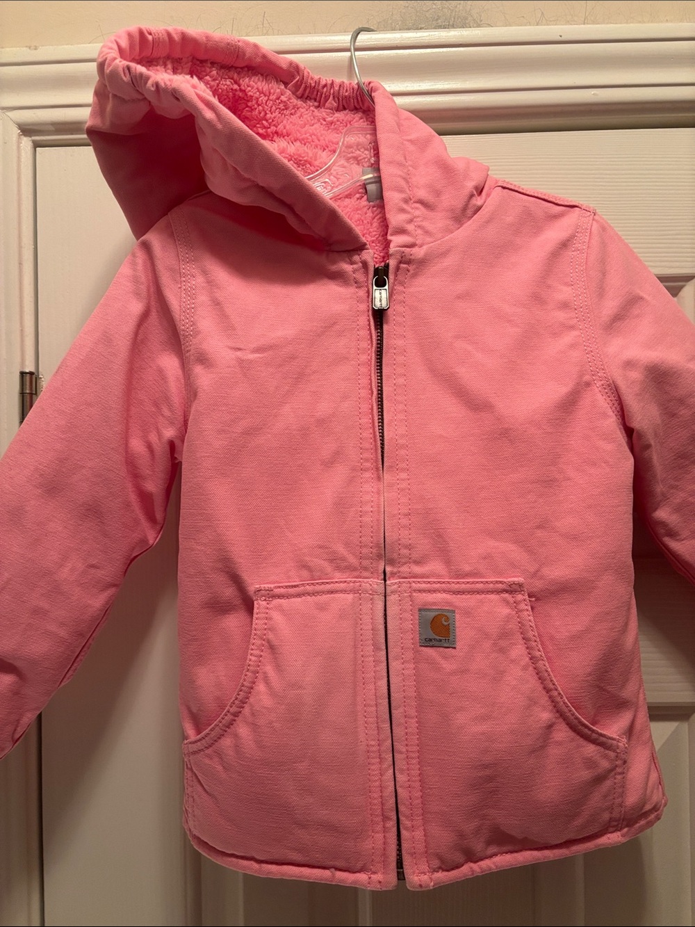Carhartt Pink Hooded Sherpa-Lined Kids Jacket